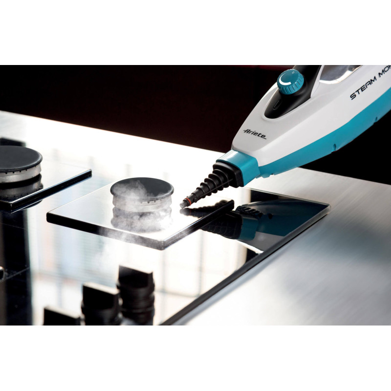 Scopa a vapore pieghevole 10 in 1 1500W kit accessori bianco azzurro