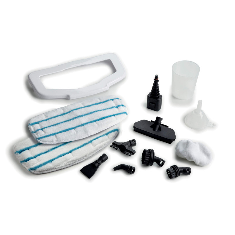 Scopa a vapore pieghevole 10 in 1 1500W kit accessori bianco azzurro