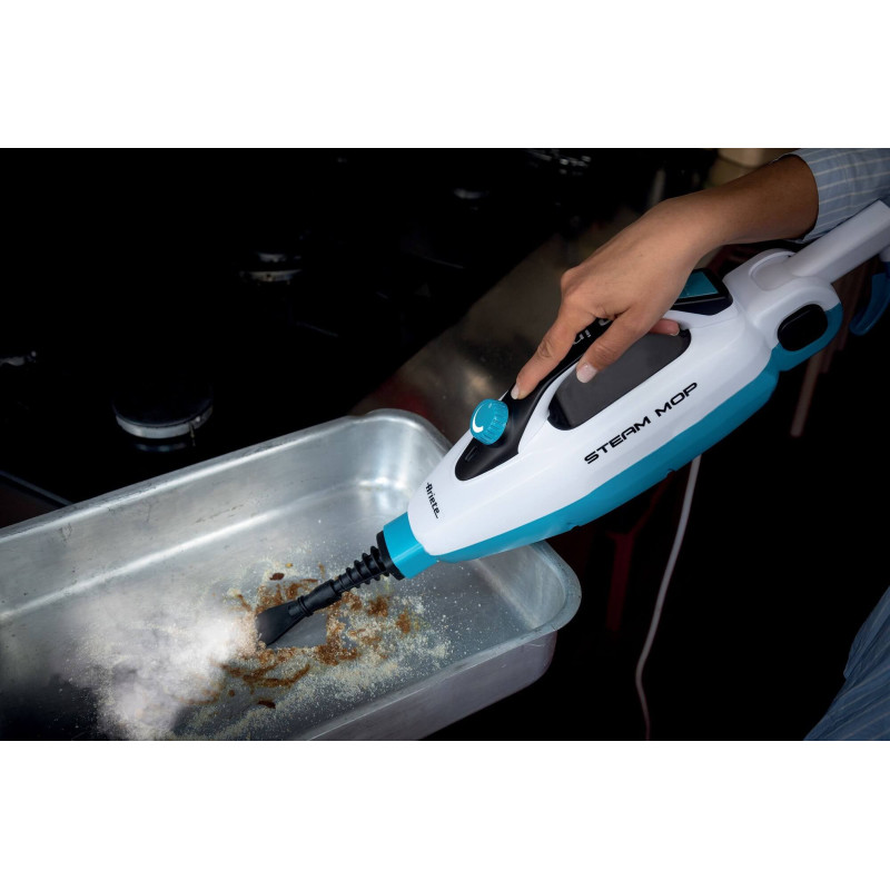 Scopa a vapore pieghevole 10 in 1 1500W kit accessori bianco azzurro