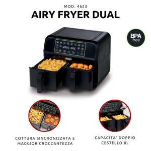 Zoom Friggitrice ad aria 1700W con doppio cestello, 8L - 3 funzioni di cottura, pannello digitale LED - Nero