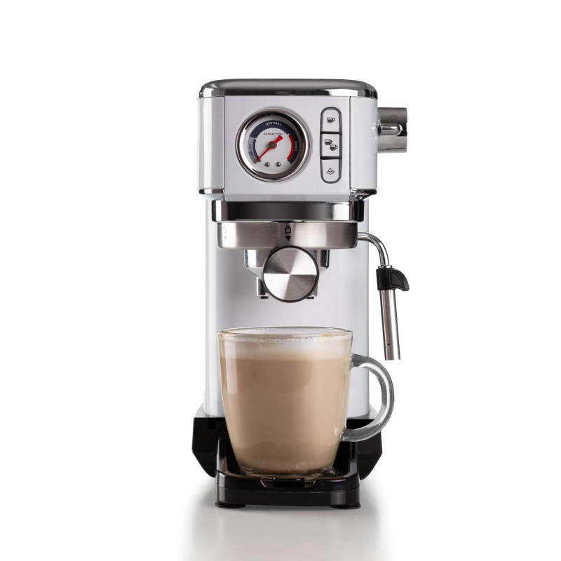 Macchina da caffè con manometro 1300W 1,1L 15 bar bianca cappuccino
