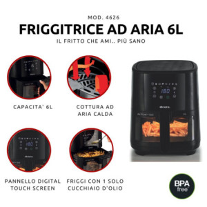 Zoom Friggitrice ad aria 1300W, 6L, 2,5kg, 8 programmi preimpostati, cestello trasparente - Nero