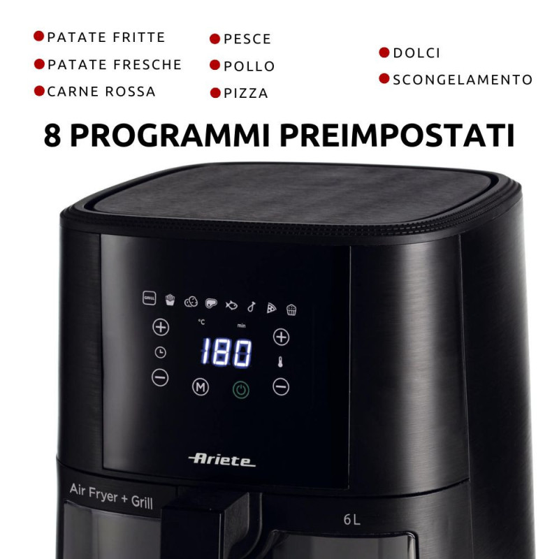 Friggitrice ad Aria 1300W 6L 8 Programmi Cestello Trasparente Nero