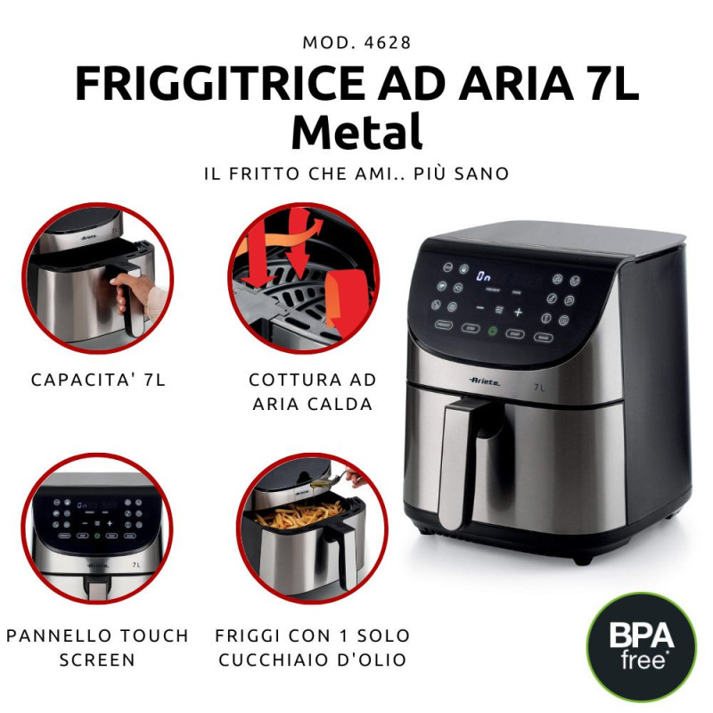 Friggitrice ad Aria 1800W 7L 12 Programmi Cestello Metal