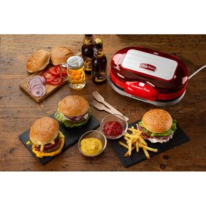 Zoom Macchina per fare hamburger 1200W, doppie piastre antiaderenti, 2 scomparti - Rosso
