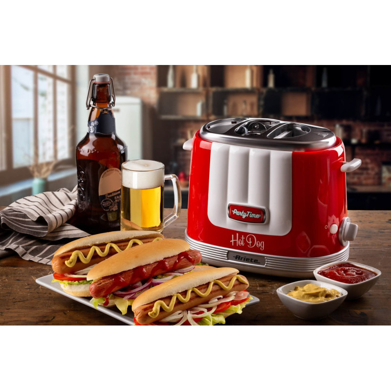 Macchina per Hot Dog 650W 4 Spazi 5 Livelli Espulsione Rossa