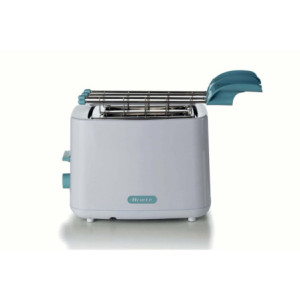 Zoom Tostapane 760W, capacità 2 fette di pane, 7 livelli di doratura, pinze inox - White & Aegean Teal