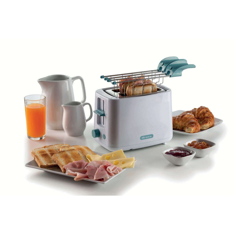 Tostapane 760W 2 Fette 7 Livelli Pinze Inox Bianco Teal