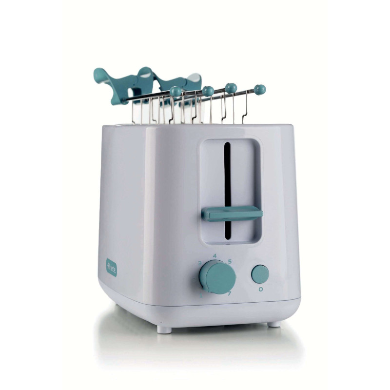 Tostapane 760W 2 Fette 7 Livelli Pinze Inox Bianco Teal