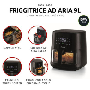 Zoom Friggitrice ad aria 9L 1500W - 8 programmi - Cestello trasparente - Nero