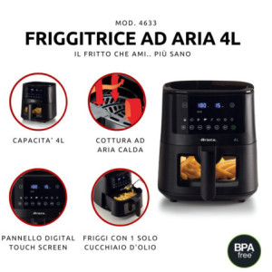 Zoom Friggitrice ad aria 4L 1400W - 9 programmi - Funzione Shake e Grill - Nero