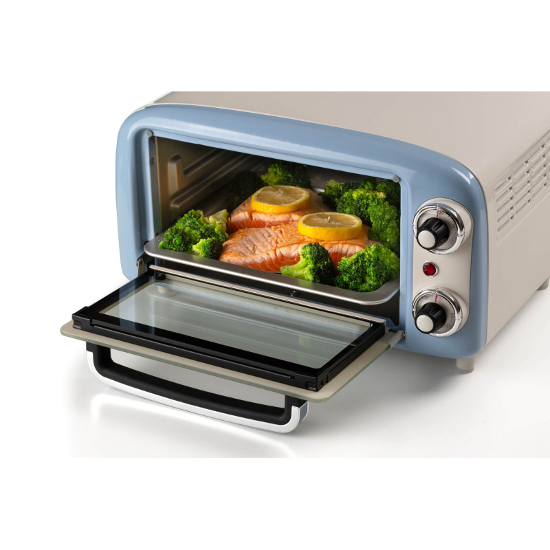 Forno elettrico vintage 800W 10L doppio vetro celeste rétro