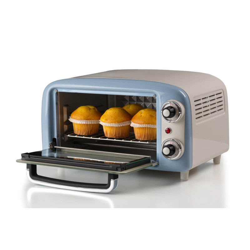 Forno elettrico vintage 800W 10L doppio vetro celeste rétro