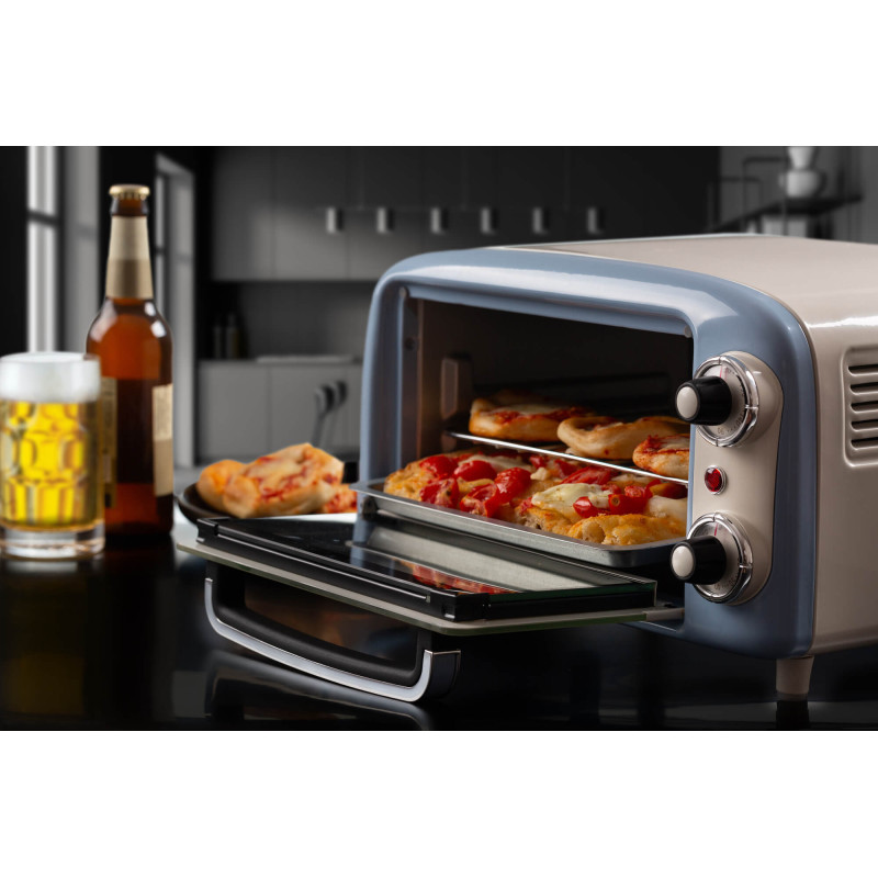 Forno elettrico vintage 800W 10L doppio vetro celeste rétro