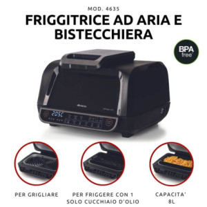 Zoom Friggitrice ad aria e Griglia 1700W - 8L - 8 funzioni di cottura - Nero