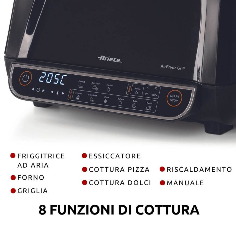 Friggitrice ad aria e griglia 1700W 8L 8 funzioni nero
