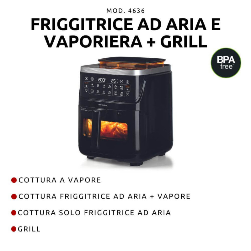 Friggitrice ad aria vapore grill 1700W 10 funzioni nero