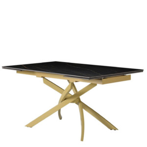 Zoom Tavolo Pegaso Piano Nero Con Venature Gambe Oro Per Soggiorno, Cucina E Arredo Bar