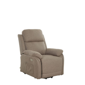 Poltrona relax Eugenia 2 motori USB tessuto tortora moderna