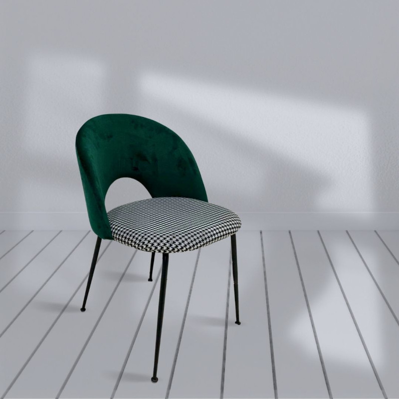 Set 2 sedie Elen velluto verde e pied de poule moderne eleganti