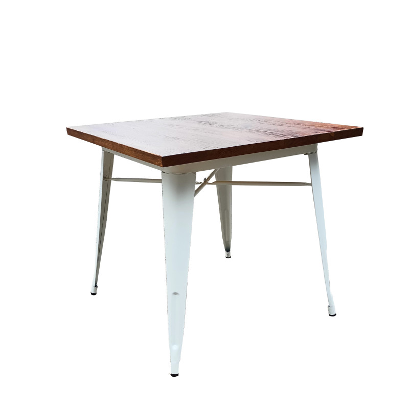 Tavolo Industrial bianco top legno fisso moderno per cucina