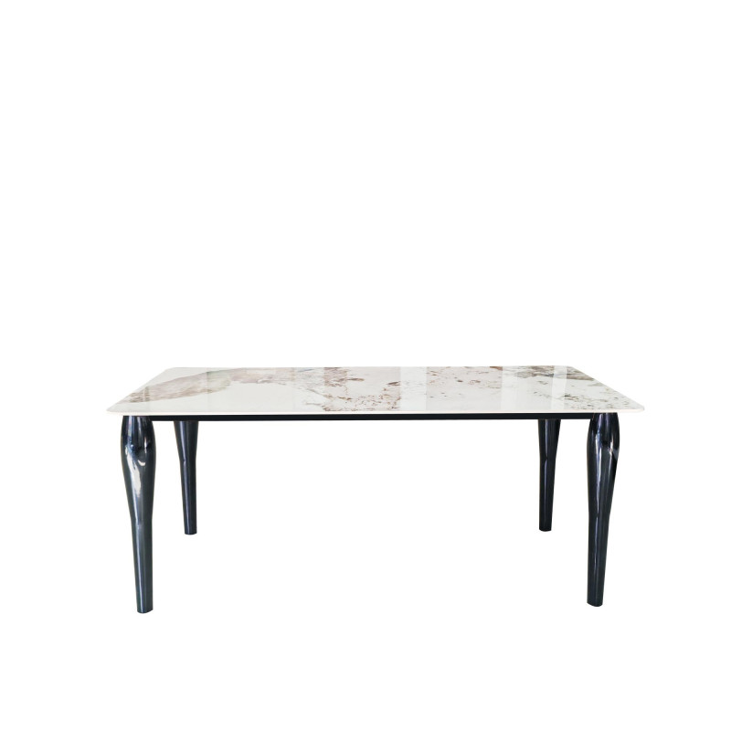 Tavolo Kasper calacatta beige gambe nere moderno e raffinato