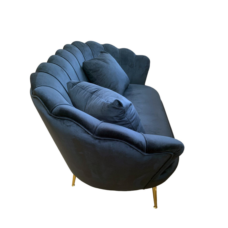 Divano Frida velluto nero gambe oro con cuscino elegante moderno