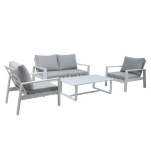 Set Lisbona divano 2 poltrone tavolino alluminio bianco giardino