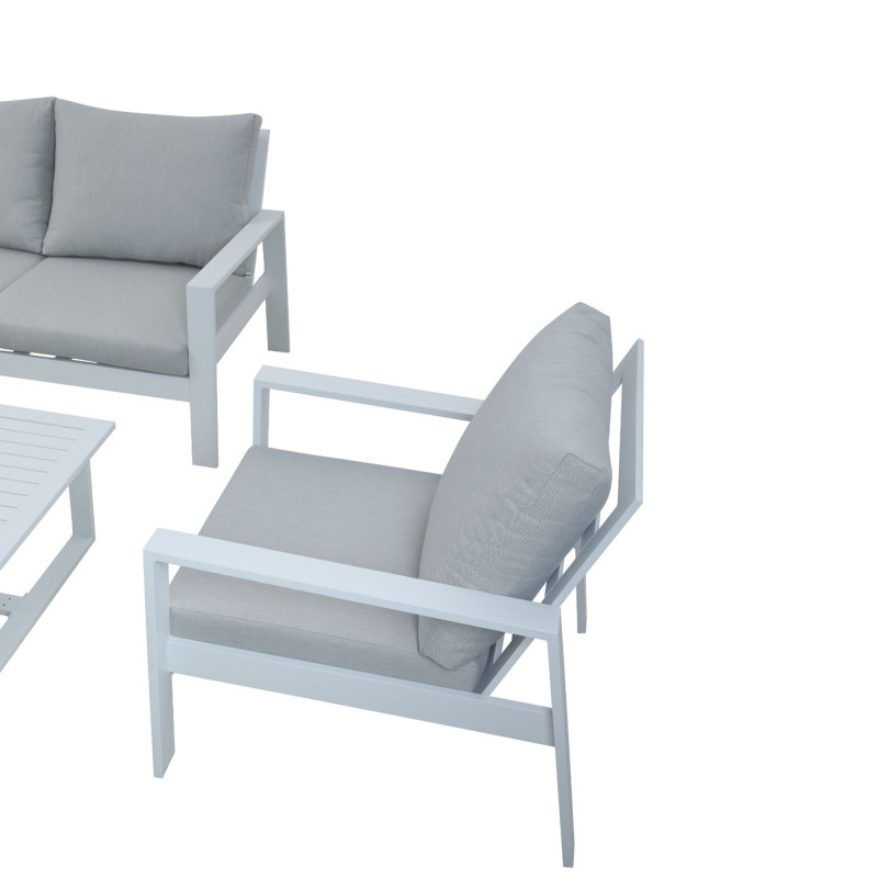 Set Lisbona divano 2 poltrone tavolino alluminio bianco giardino