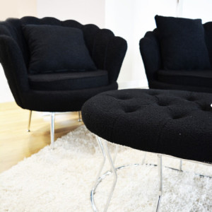 Zoom Set Flavia Div 2 posti +2 poltrone+Panca Boucle' Nero/Cromo