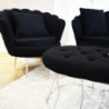 Set Flavia divano 2 posti 2 poltrone panca bouclé nero cromo
