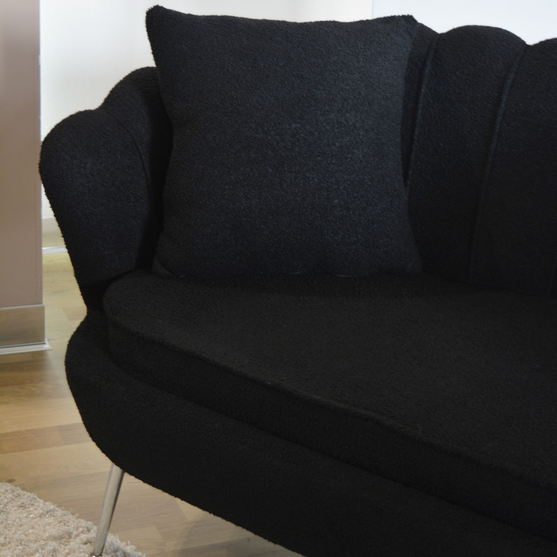 Set Flavia divano 2 posti 2 poltrone panca bouclé nero cromo