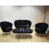 Set Flavia divano 2 posti 2 poltrone panca bouclé nero cromo