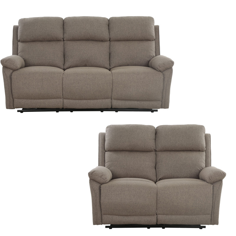 Set Eugenia divano 3+2 elettrico con USB tessuto tortora moderno