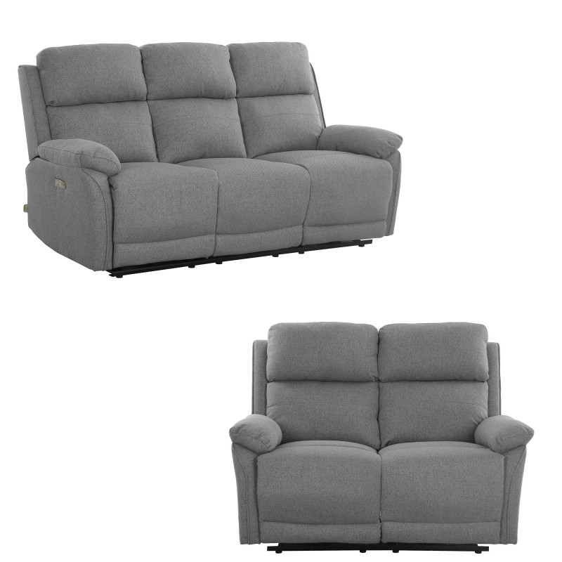 Set Eugenia divano 3+2 elettrico con USB tessuto cenere moderno