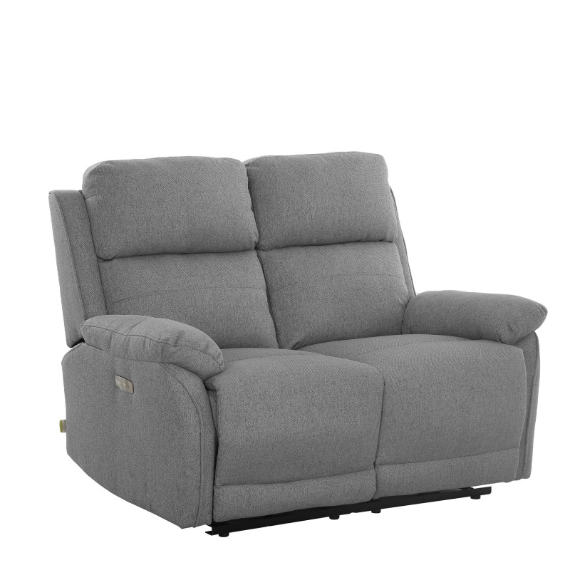 Set Eugenia divano 3+2 elettrico con USB tessuto cenere moderno