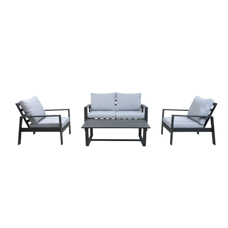 Set Lisbona divano 2 poltrone tavolino alluminio antracite