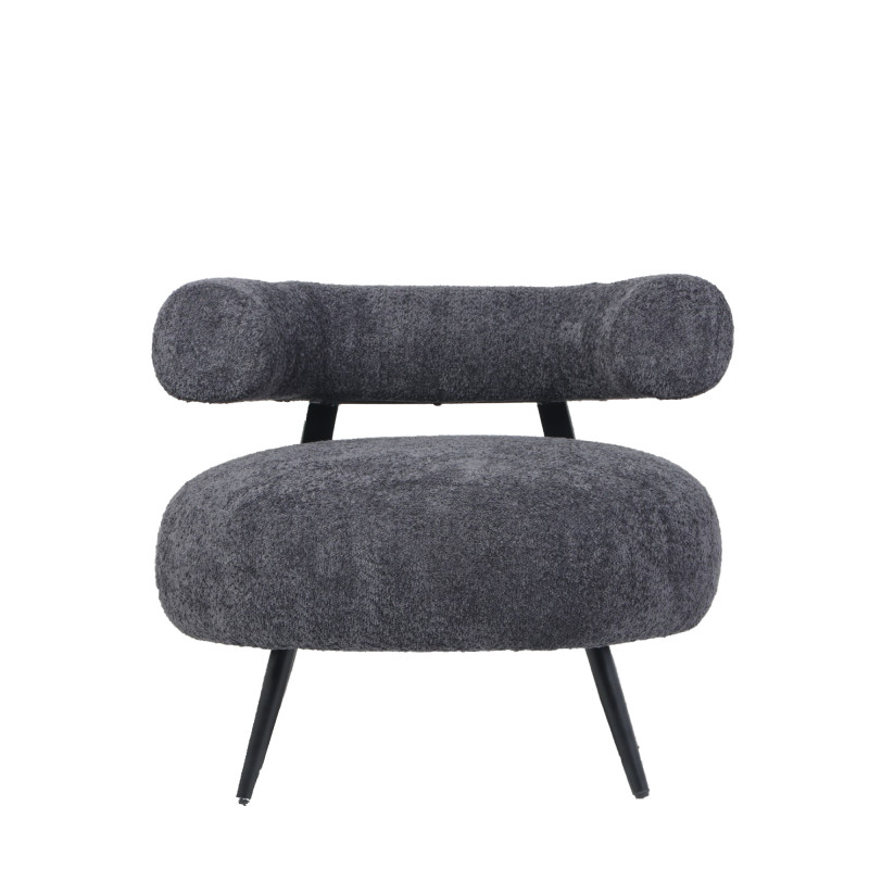 Poltrona bassa Teddy bouclé grigio struttura nera moderna