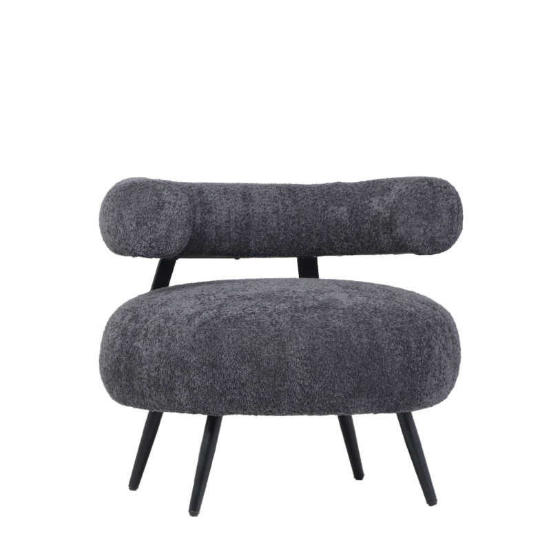 Poltrona bassa Teddy bouclé grigio struttura nera moderna