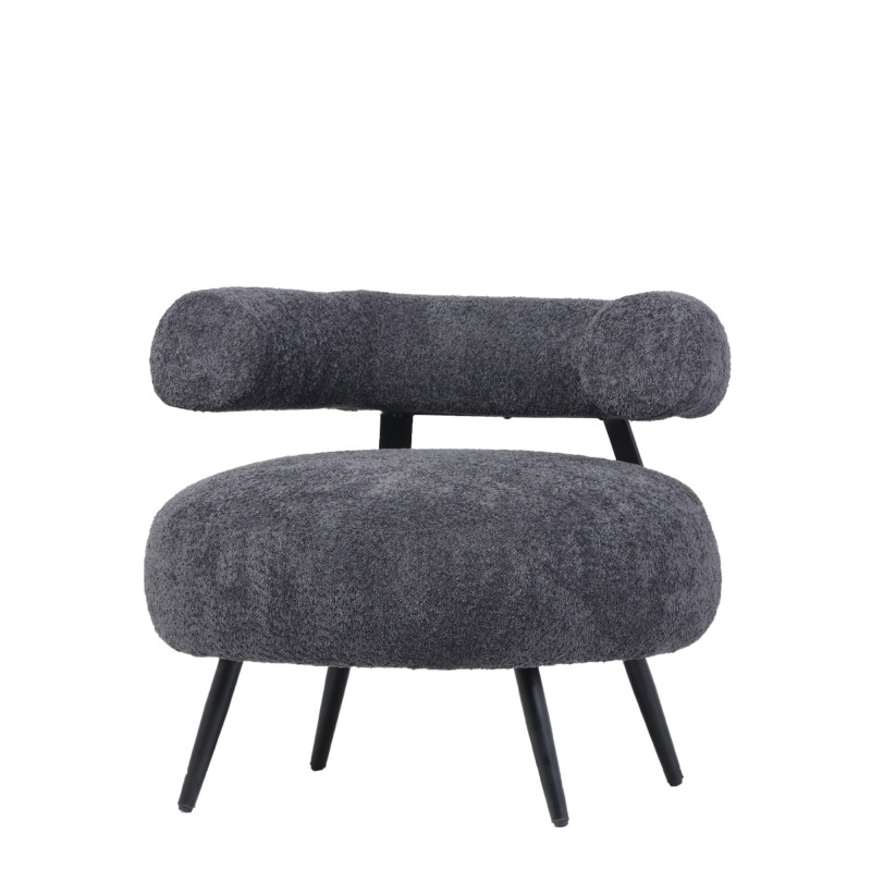 Poltrona bassa Teddy bouclé grigio struttura nera moderna