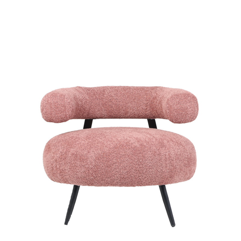 Poltrona bassa Teddy tessuto bouclé rosa struttura nera salotto