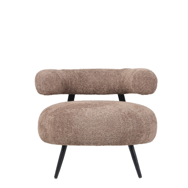 Poltrona bassa Teddy bouclé tortora struttura nera moderna