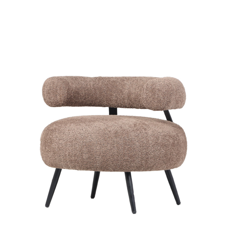 Poltrona bassa Teddy bouclé tortora struttura nera moderna