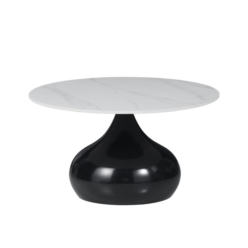 Tavolino Capri bianco effetto marmo base nera moderno salotto