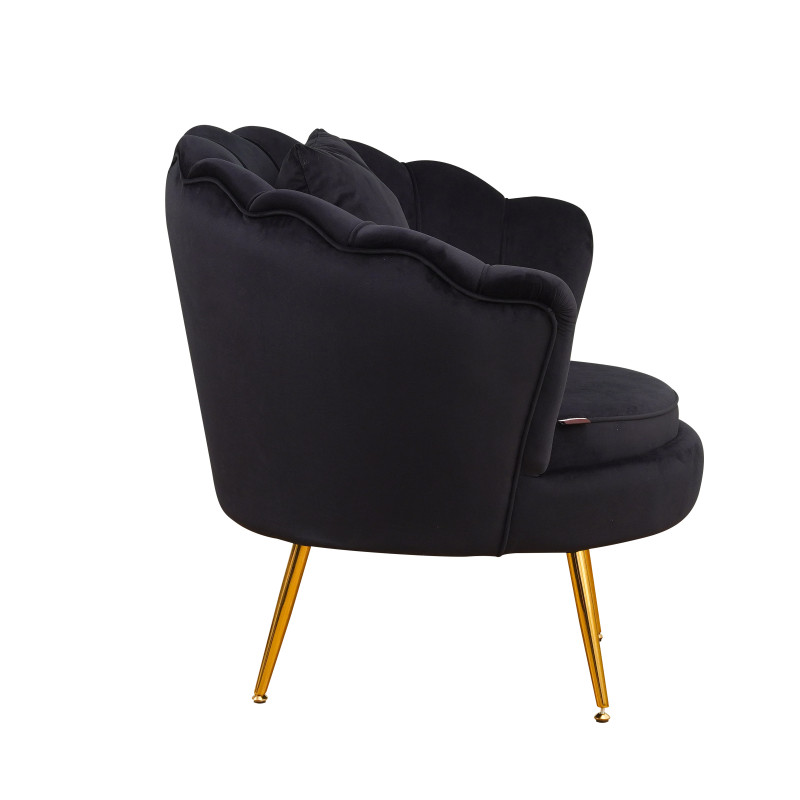 Poltrona Frida velluto nero gambe oro con cuscino elegante