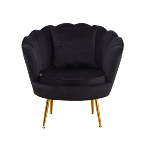 Zoom Poltrona Frida Velluto Nero Gambe Oro con Cuscino