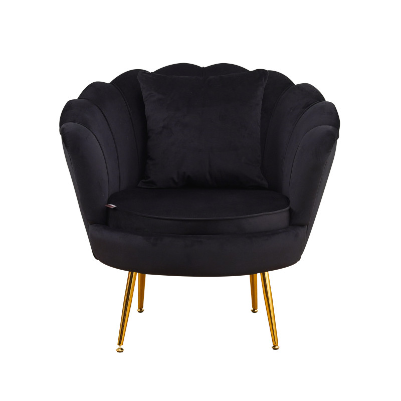 Poltrona Frida velluto nero gambe oro con cuscino elegante