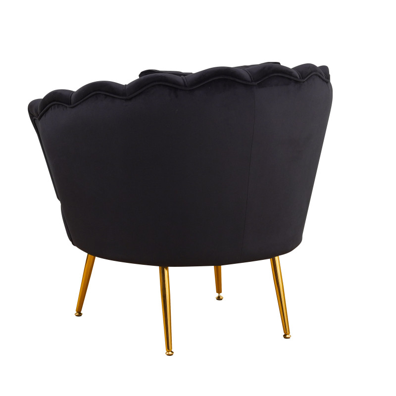Poltrona Frida velluto nero gambe oro con cuscino elegante