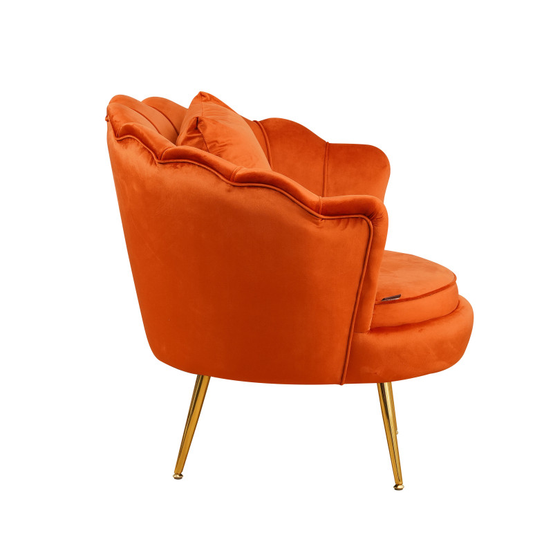 Poltrona Frida velluto ruggine gambe oro con cuscino elegante