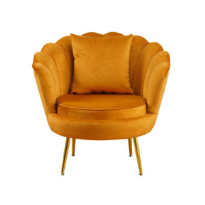 Poltrona Frida velluto senape gambe oro con cuscino elegante